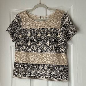 Meadow Rue Anthropologie‎ Women's Size 10 Ivory Black Embroidered Sequin Blouse
